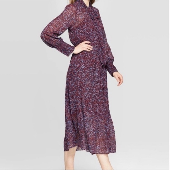 A New Day Burgundy & Blue Pleated Dress - Picture 4 of 8